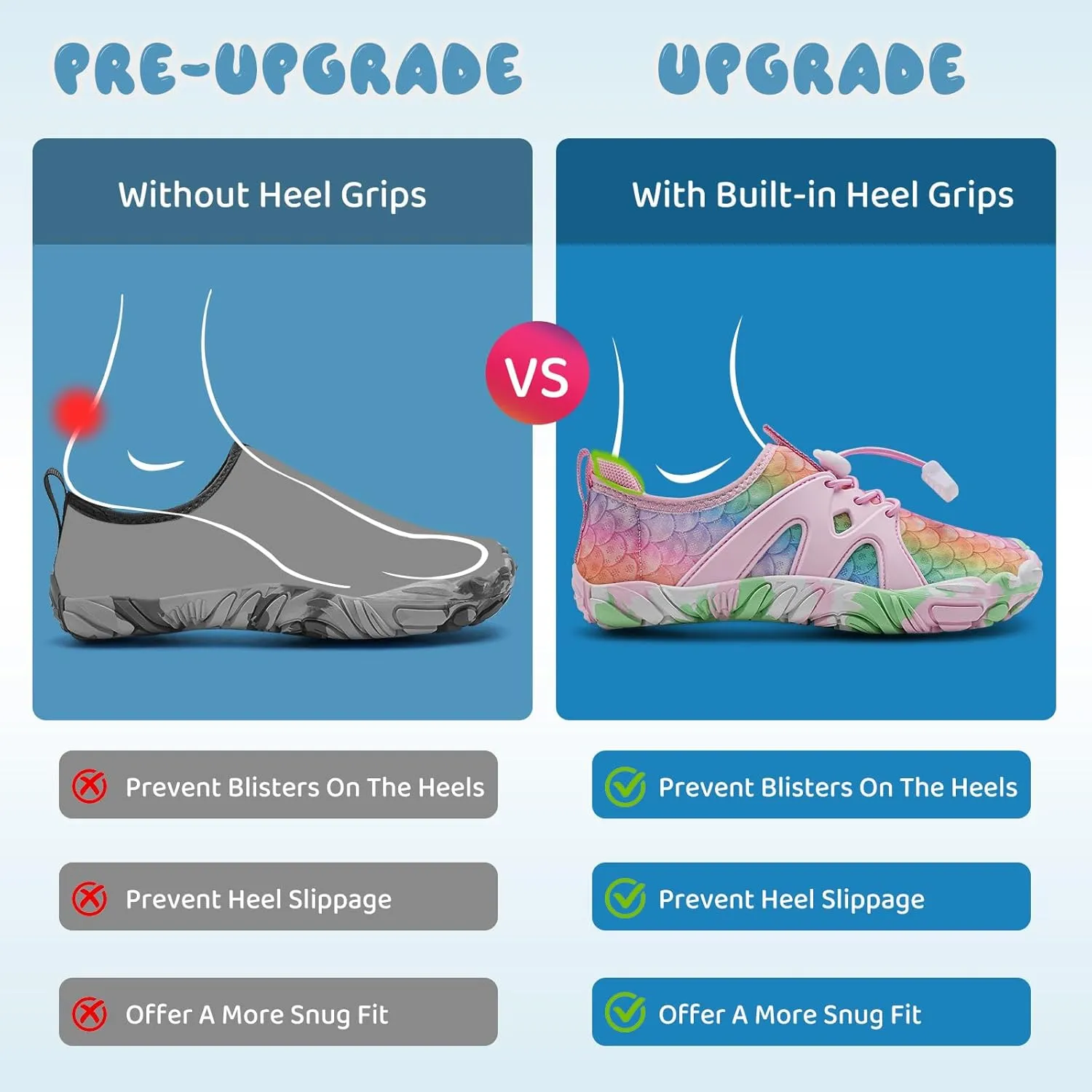 WateLves Toddler/Little/Big/Kid Water Shoes Wide Barefoot Aqua Athletic Sneakers Girls Boys Hiking Beach Swim Fast Dry Shoes Built-in Heel Grips