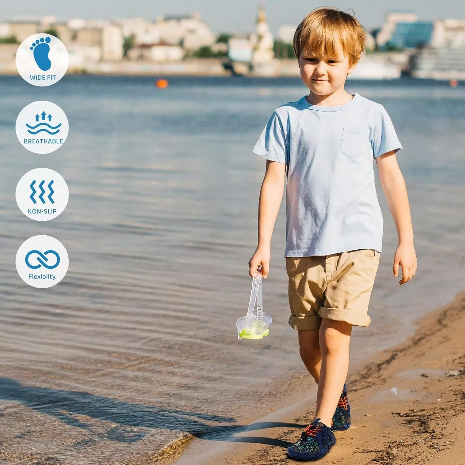 WateLves Toddler/Little/Big/Kid Water Shoes Wide Barefoot Aqua Athletic Sneakers Girls Boys Hiking Beach Swim Fast Dry Shoes Built-in Heel Grips