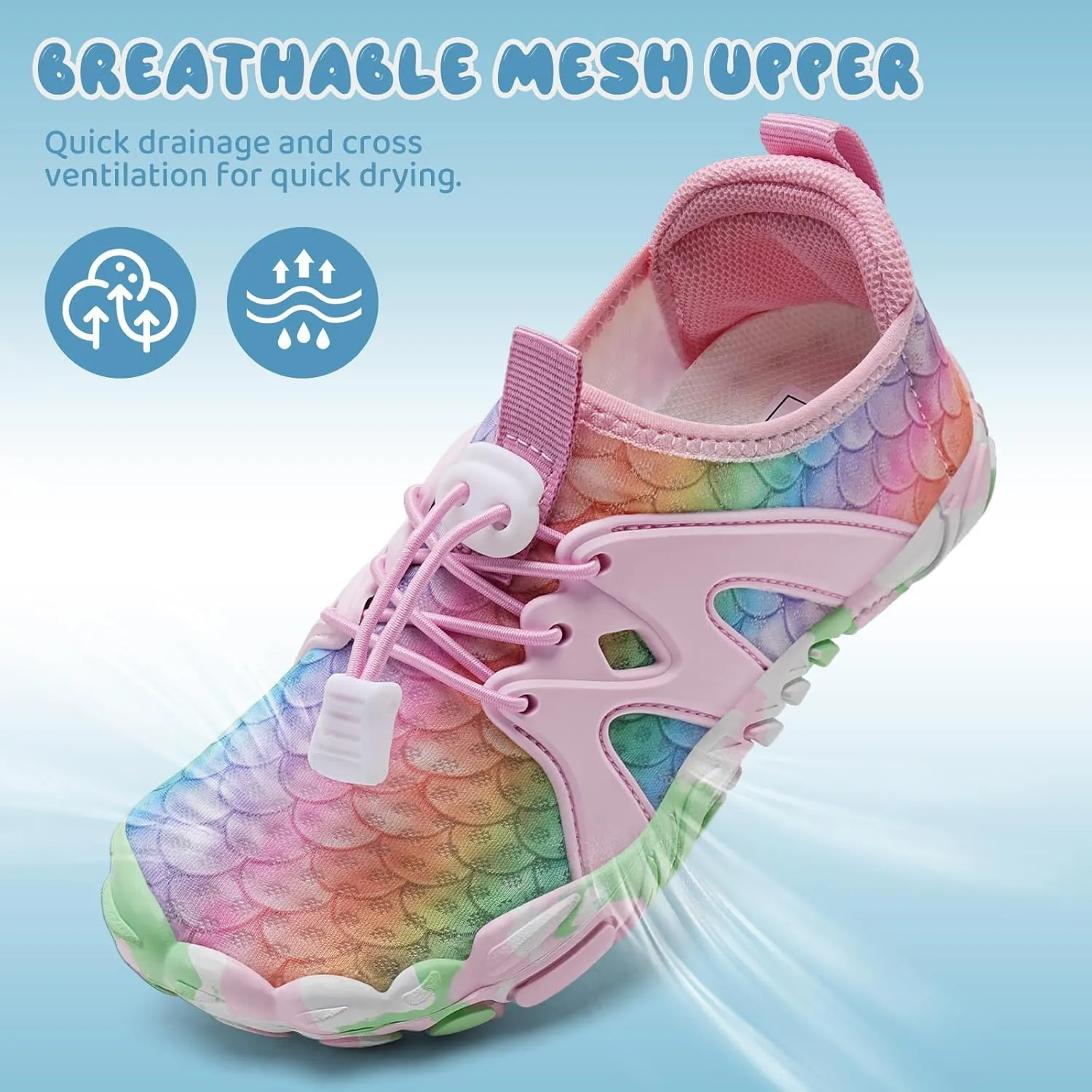 WateLves Toddler/Little/Big/Kid Water Shoes Wide Barefoot Aqua Athletic Sneakers Girls Boys Hiking Beach Swim Fast Dry Shoes Built-in Heel Grips