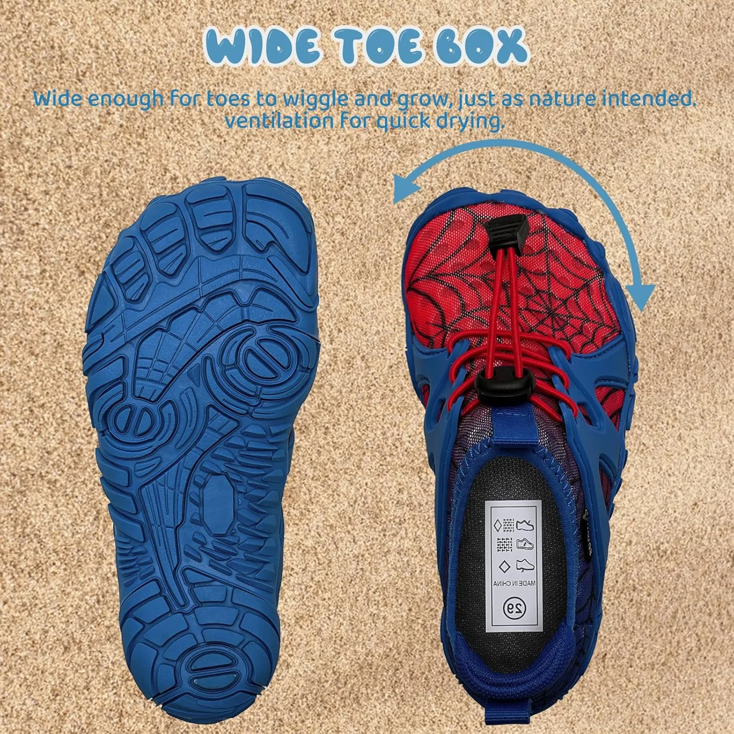 WateLves Toddler/Little/Big/Kid Water Shoes Wide Barefoot Aqua Athletic Sneakers Girls Boys Hiking Beach Swim Fast Dry Shoes Built-in Heel Grips