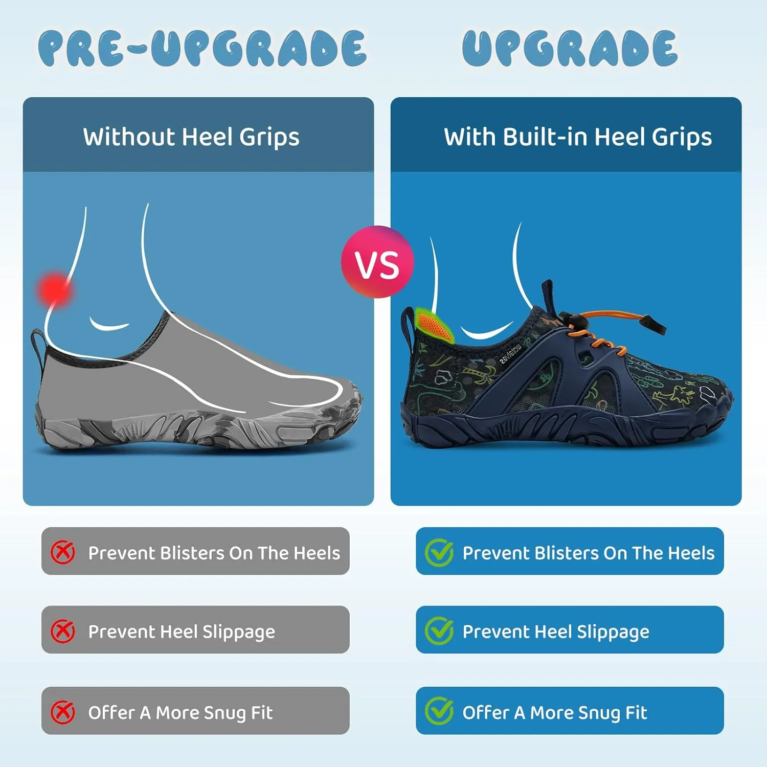 WateLves Toddler/Little/Big/Kid Water Shoes Wide Barefoot Aqua Athletic Sneakers Girls Boys Hiking Beach Swim Fast Dry Shoes Built-in Heel Grips