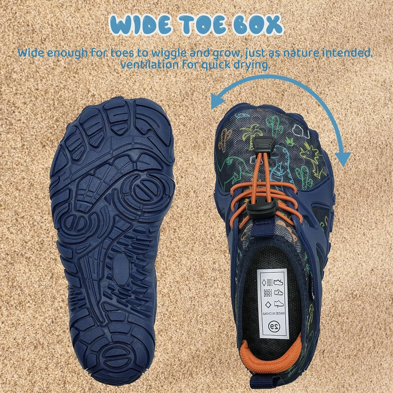 WateLves Toddler/Little/Big/Kid Water Shoes Wide Barefoot Aqua Athletic Sneakers Girls Boys Hiking Beach Swim Fast Dry Shoes Built-in Heel Grips