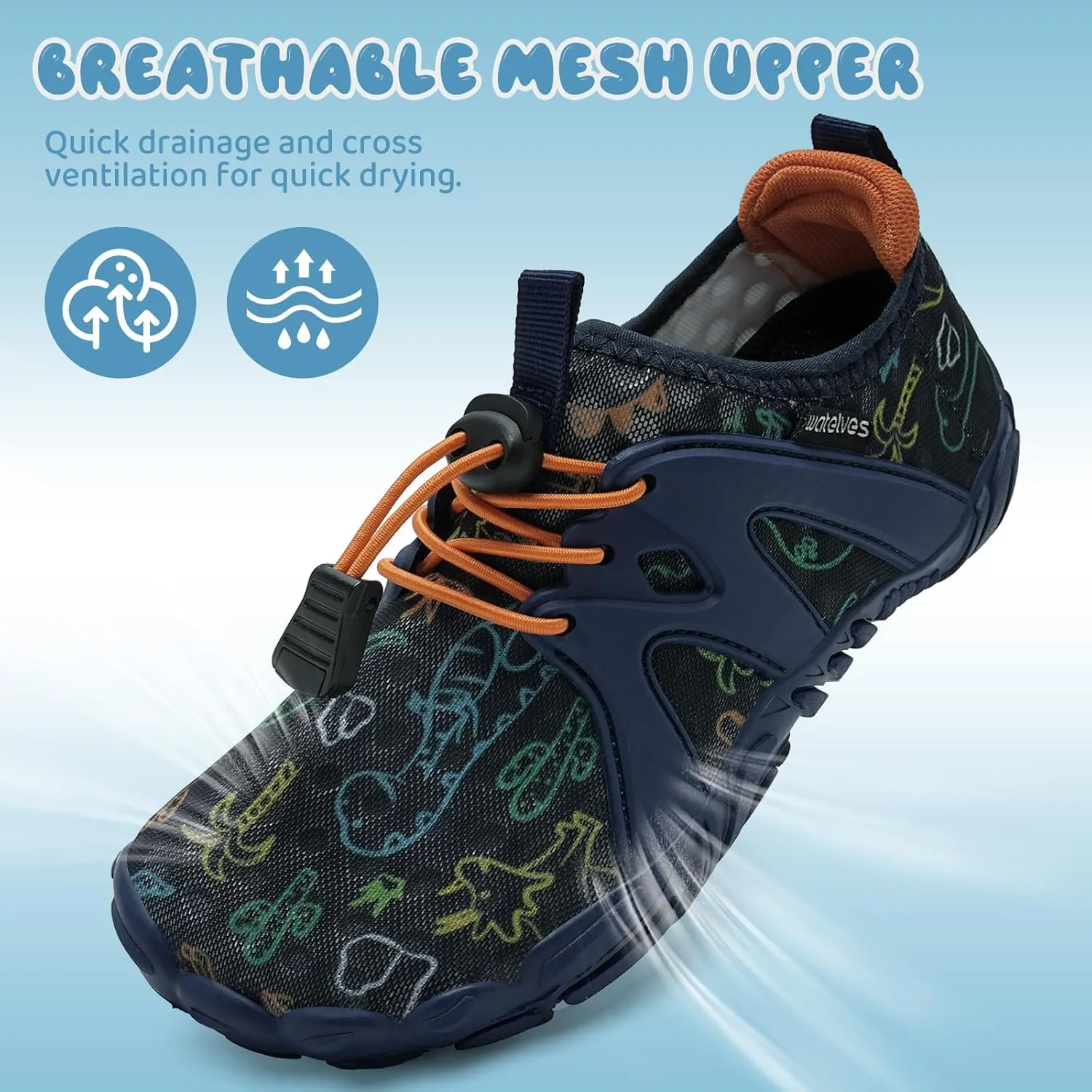 WateLves Toddler/Little/Big/Kid Water Shoes Wide Barefoot Aqua Athletic Sneakers Girls Boys Hiking Beach Swim Fast Dry Shoes Built-in Heel Grips