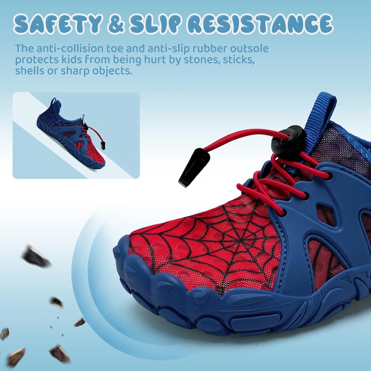 WateLves Toddler/Little/Big/Kid Water Shoes Wide Barefoot Aqua Athletic Sneakers Girls Boys Hiking Beach Swim Fast Dry Shoes Built-in Heel Grips