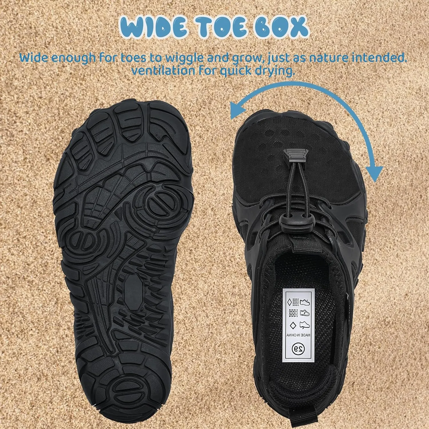 WateLves Toddler/Little/Big/Kid Water Shoes Wide Barefoot Aqua Athletic Sneakers Girls Boys Hiking Beach Swim Fast Dry Shoes Built-in Heel Grips