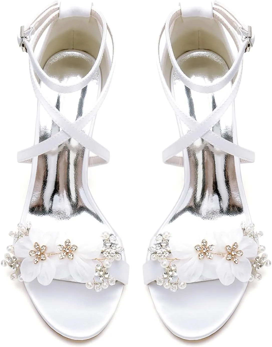 Wedding Bridal Heels Women Chunky Heels Toe Ankle Strap Heeled Sandals Satin Bridesmaid Dressy Trendy Heels Prom Party Dress Shoes 8.5