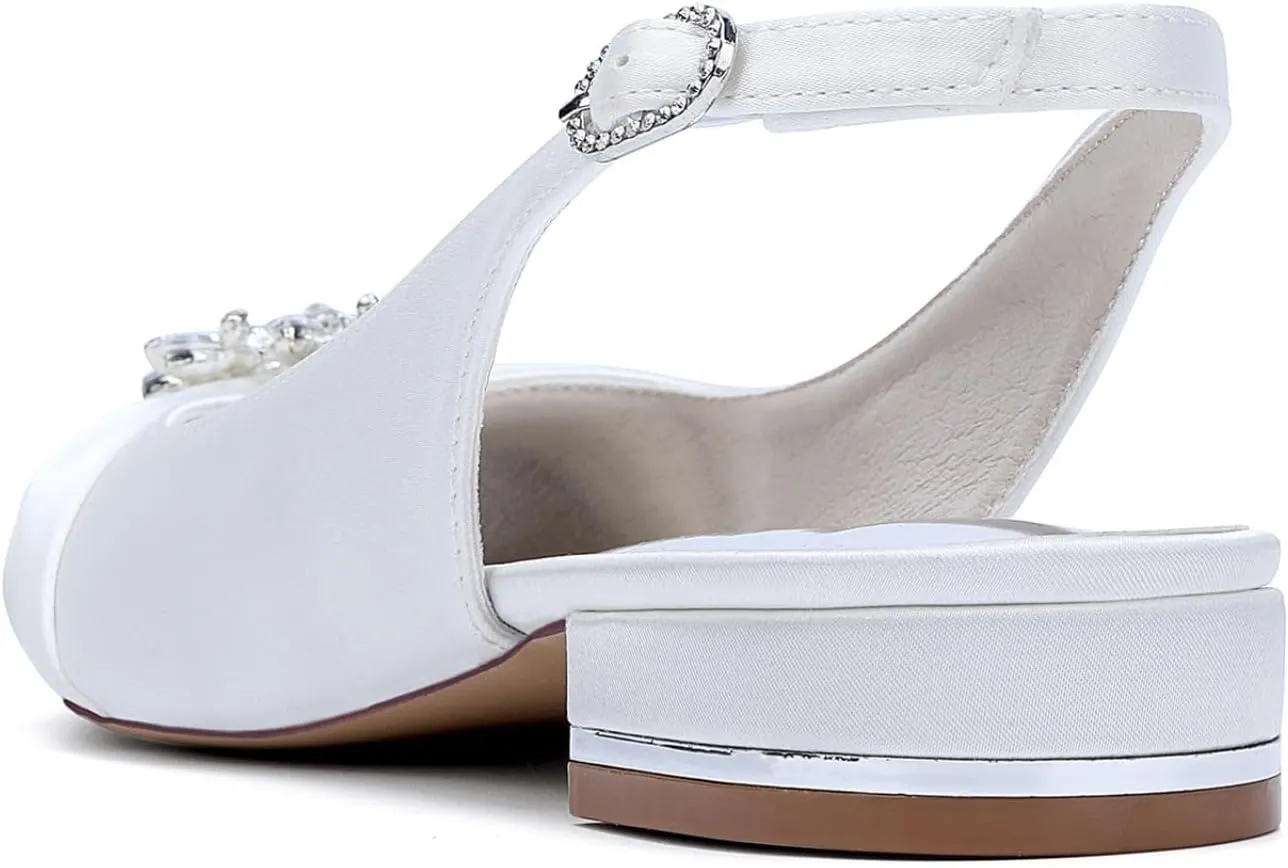 Wedding Bridal Shoes Womens Peep Toe Satin Dress Flats Shoes Bride Flat Sandals 2.5Cm