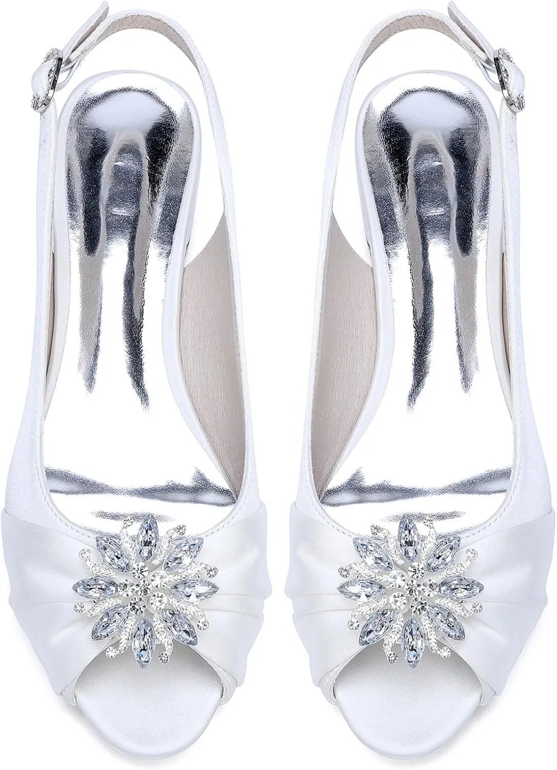 Wedding Bridal Shoes Womens Peep Toe Satin Dress Flats Shoes Bride Flat Sandals 2.5Cm