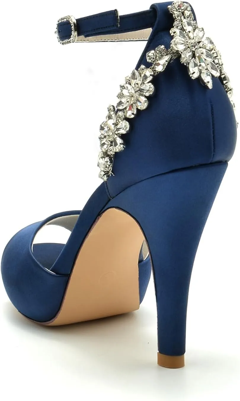 Wedding Bridal Shoes Women's Platform High Heels Sandals Peep Toe Dress Satin Fish Mouth Stiletto Heel 10Cm