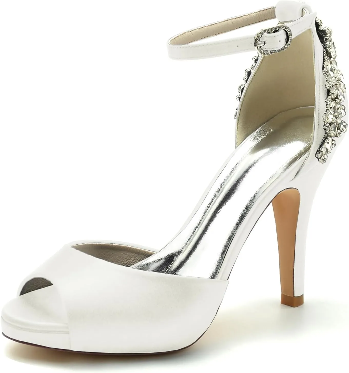 Wedding Bridal Shoes Women's Platform High Heels Sandals Peep Toe Dress Satin Fish Mouth Stiletto Heel 10Cm
