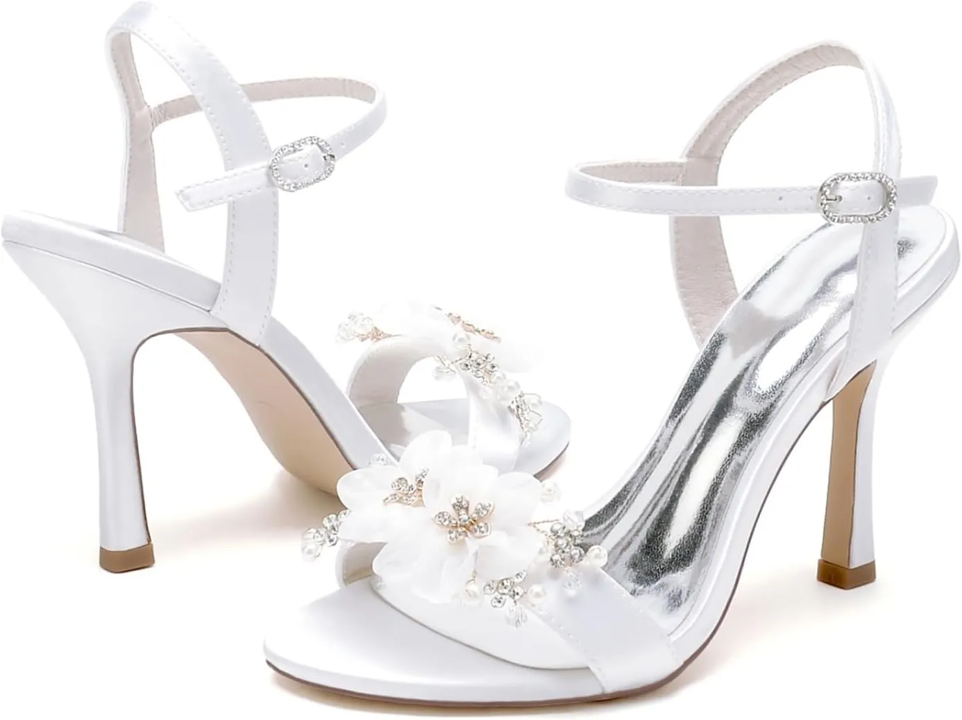 Wedding Bridal Stiletto Heels Sandals Peep Toe Women's Satin High Heels for Party Evening Women Summer Heeled Sandals 9.5Cm