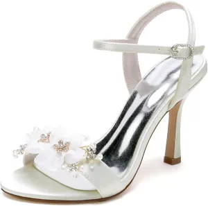 Wedding Bridal Stiletto Heels Sandals Peep Toe Women's Satin High Heels for Party Evening Women Summer Heeled Sandals 9.5Cm