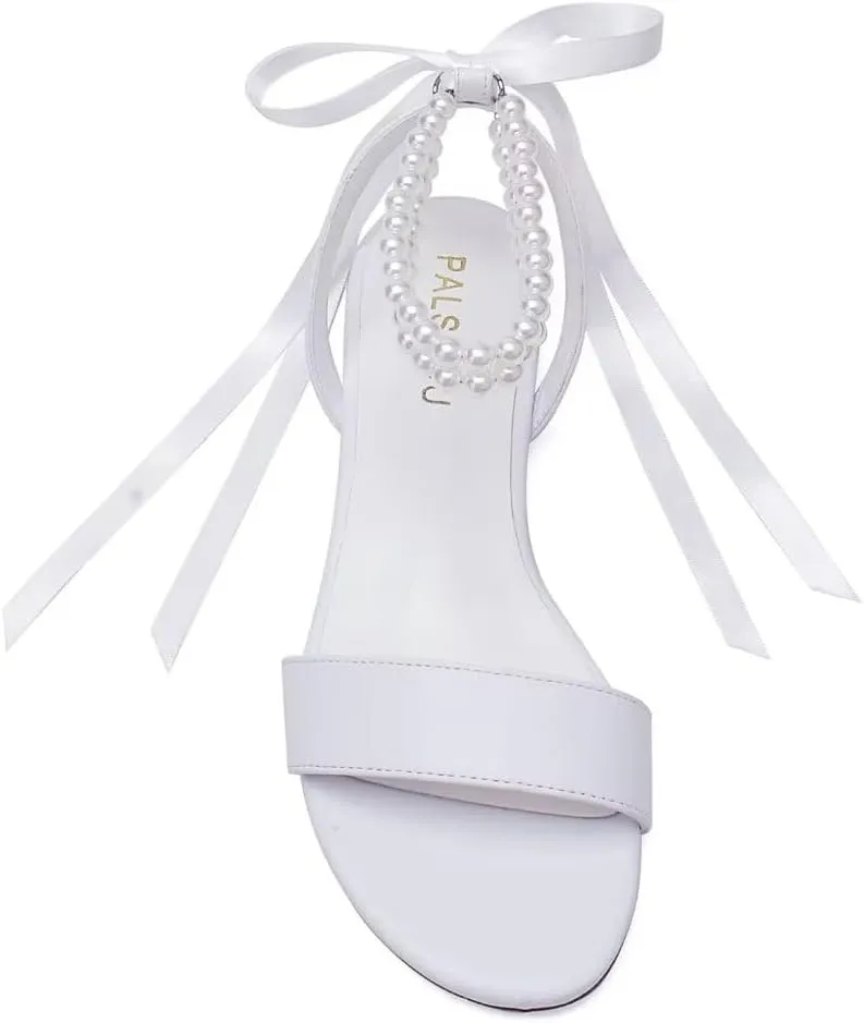 Wedding Shoes for Bride Flat Sandals Open Toe Pearl Bridal Shoes Flat Wedding Sandals