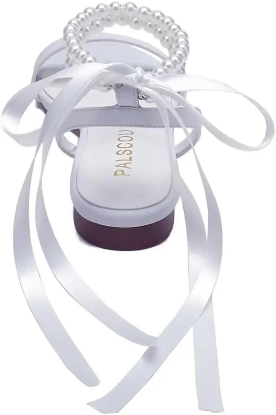 Wedding Shoes for Bride Flat Sandals Open Toe Pearl Bridal Shoes Flat Wedding Sandals