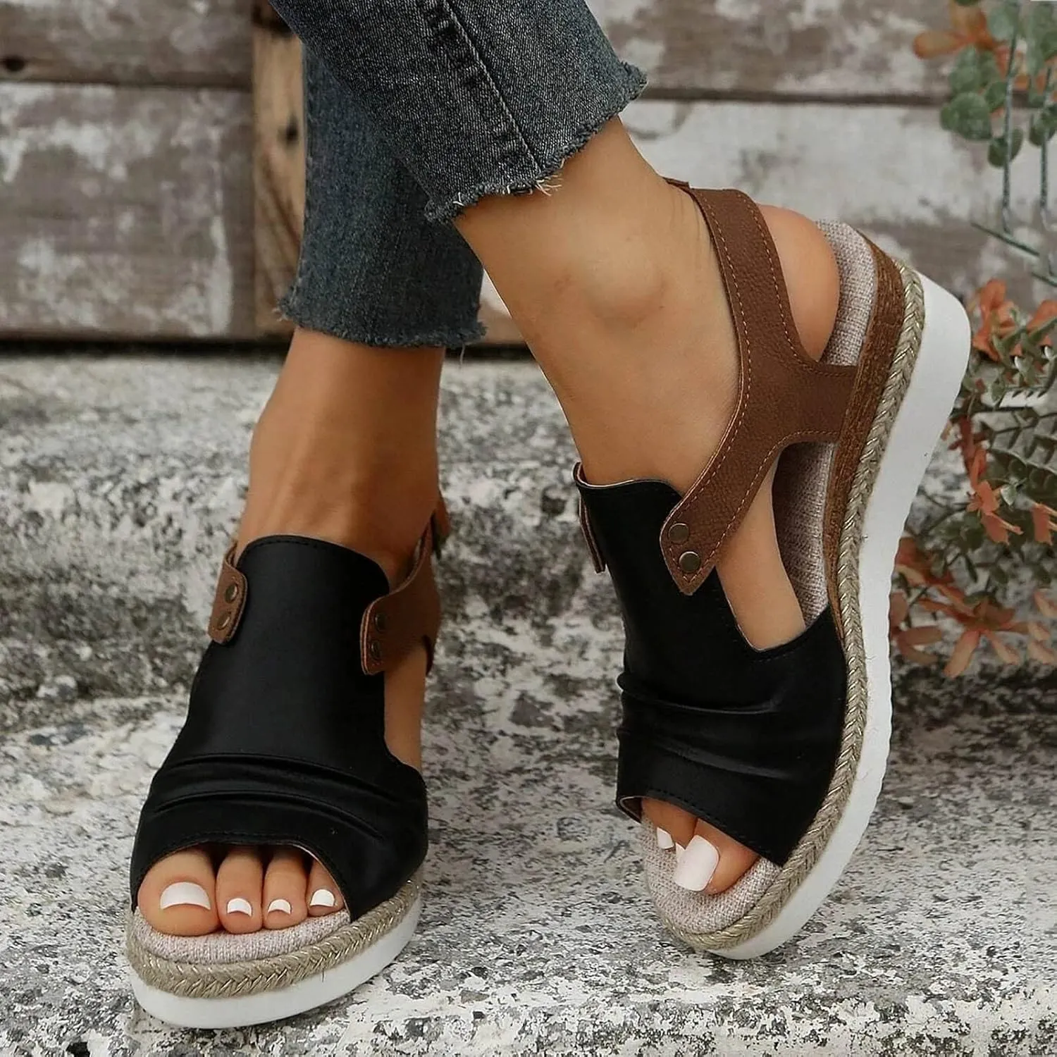 Wedge Sandals for Women Dressy Summer 2025, Women Espadrilles Wedges Ankle Strap Open Toe Sandals Wedge Platform Sandals Ladies Slip on Sandals Casual Low Heels Sandals