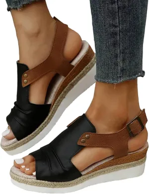 Wedge Sandals for Women Dressy Summer 2025, Women Espadrilles Wedges Ankle Strap Open Toe Sandals Wedge Platform Sandals Ladies Slip on Sandals Casual Low Heels Sandals
