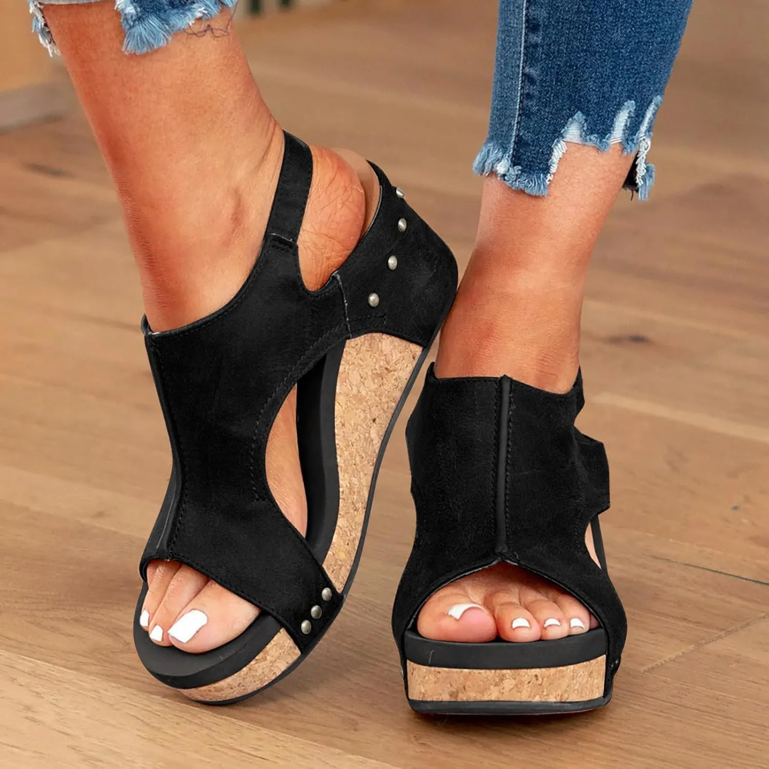 Wedge Sandals for Women Dressy Summer 2025, Women Espadrilles Wedges Ankle Strap Open Toe Sandals Wedge Platform Sandals Ladies Slip on Sandals Casual Low Heels Sandals