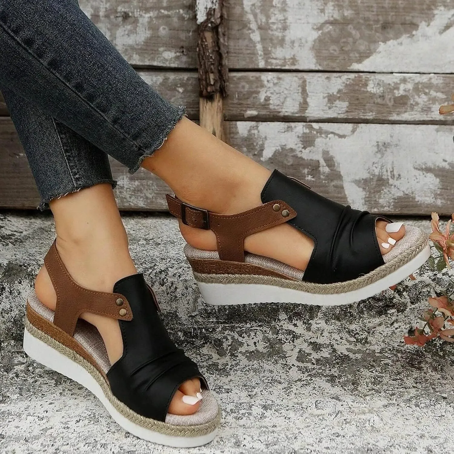 Wedge Sandals for Women Dressy Summer 2025, Women Espadrilles Wedges Ankle Strap Open Toe Sandals Wedge Platform Sandals Ladies Slip on Sandals Casual Low Heels Sandals