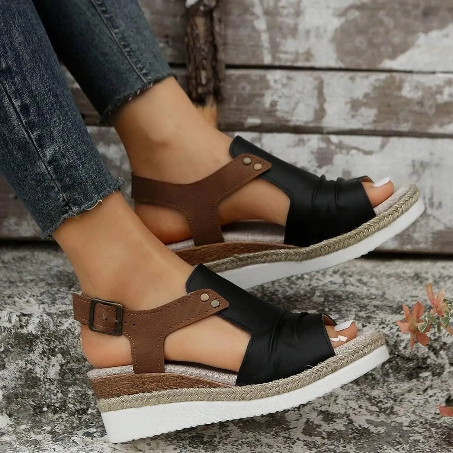 Wedge Sandals for Women Dressy Summer 2025, Women Espadrilles Wedges Ankle Strap Open Toe Sandals Wedge Platform Sandals Ladies Slip on Sandals Casual Low Heels Sandals