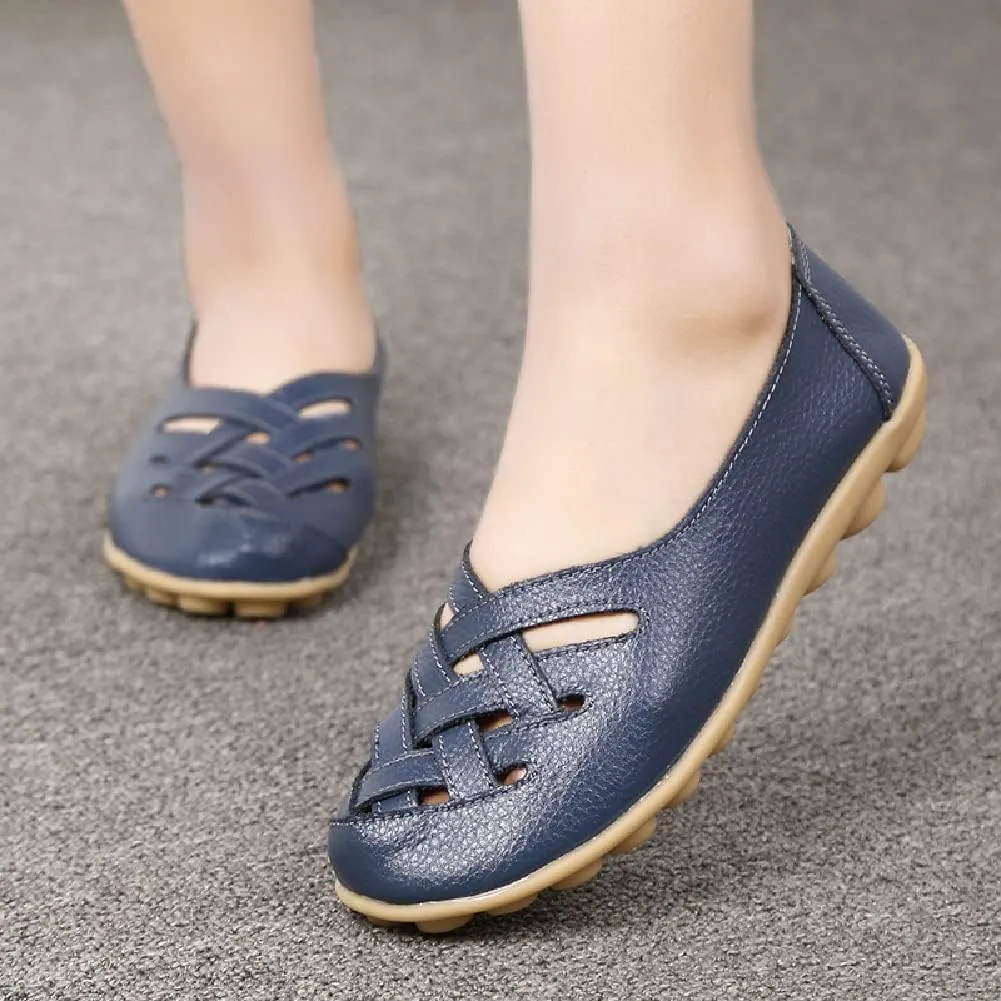 WERWAES Womens Loafers Flat Penny Boat Dress Shoes Comfortable Light-Weight Casual Slip-On Shoes Fashion Moccasin Genuine Leather Office Walking Driving Round Toe Non Slip Shoes
