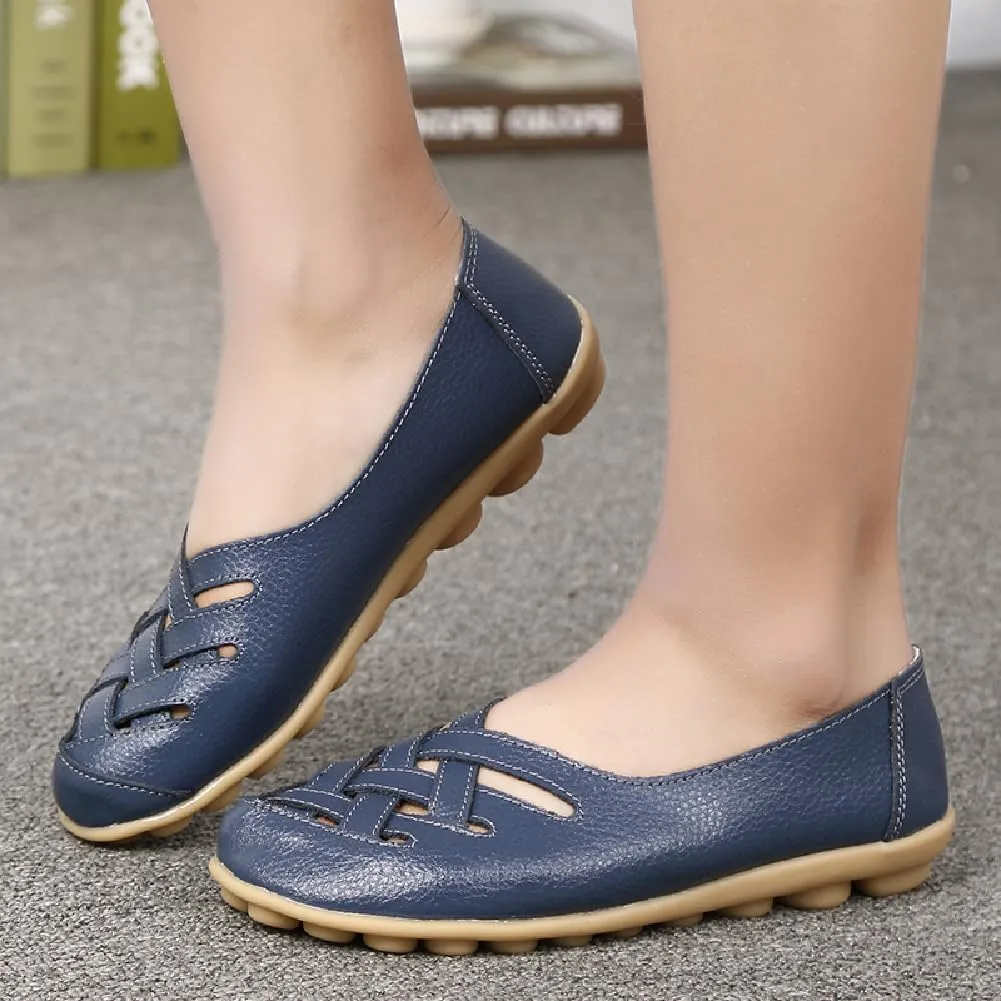 WERWAES Womens Loafers Flat Penny Boat Dress Shoes Comfortable Light-Weight Casual Slip-On Shoes Fashion Moccasin Genuine Leather Office Walking Driving Round Toe Non Slip Shoes