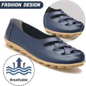 WERWAES Womens Loafers Flat Penny Boat Dress Shoes Comfortable Light-Weight Casual Slip-On Shoes Fashion Moccasin Genuine Leather Office Walking Driving Round Toe Non Slip Shoes