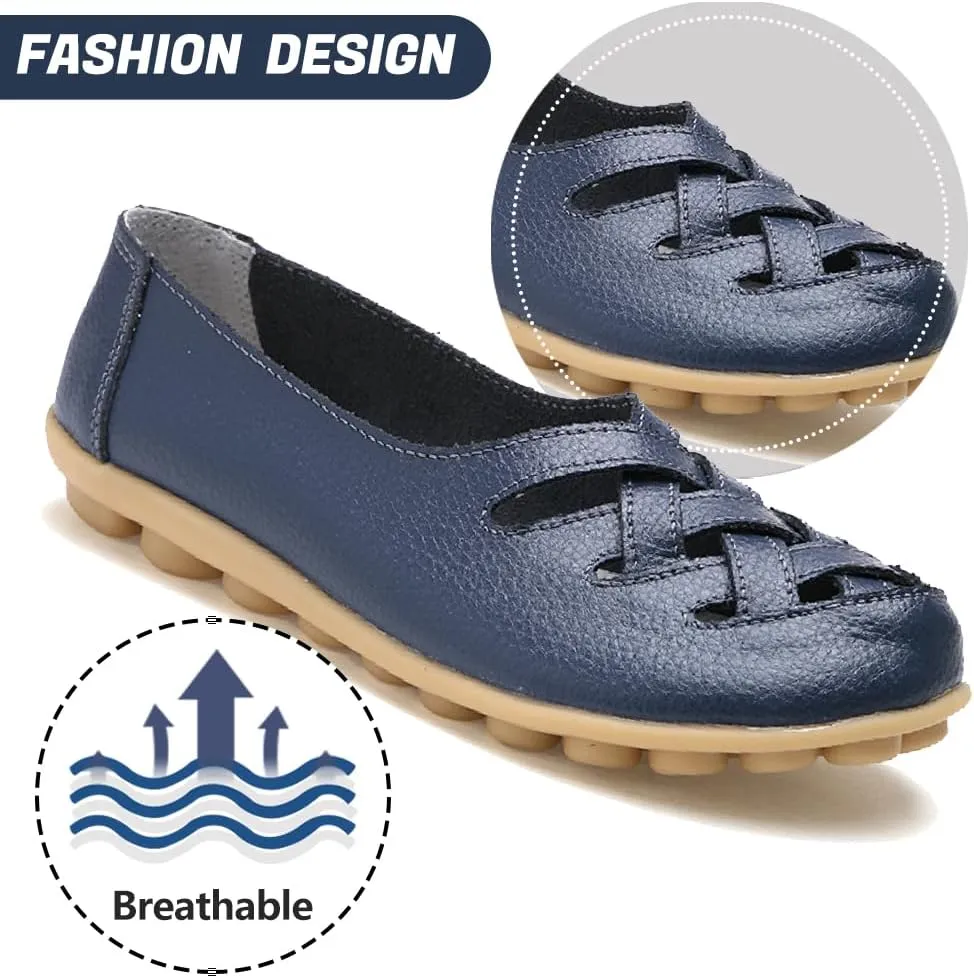 WERWAES Womens Loafers Flat Penny Boat Dress Shoes Comfortable Light-Weight Casual Slip-On Shoes Fashion Moccasin Genuine Leather Office Walking Driving Round Toe Non Slip Shoes