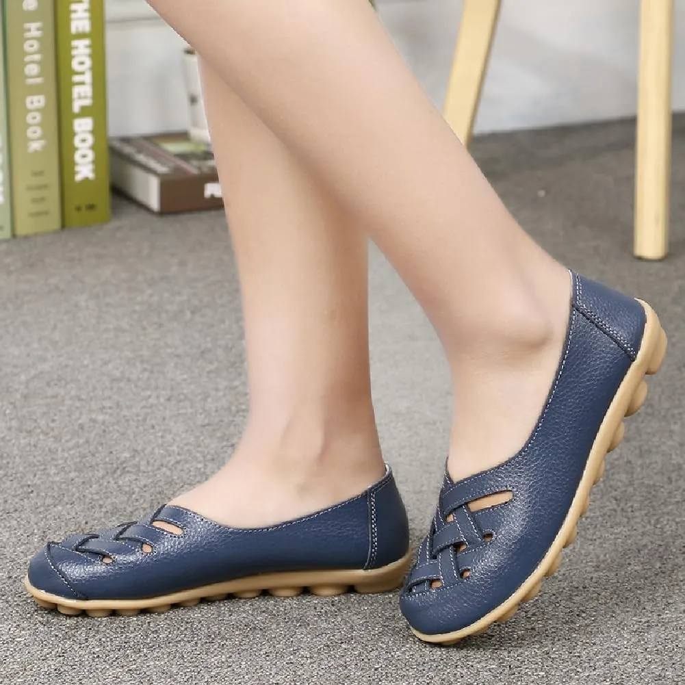 WERWAES Womens Loafers Flat Penny Boat Dress Shoes Comfortable Light-Weight Casual Slip-On Shoes Fashion Moccasin Genuine Leather Office Walking Driving Round Toe Non Slip Shoes