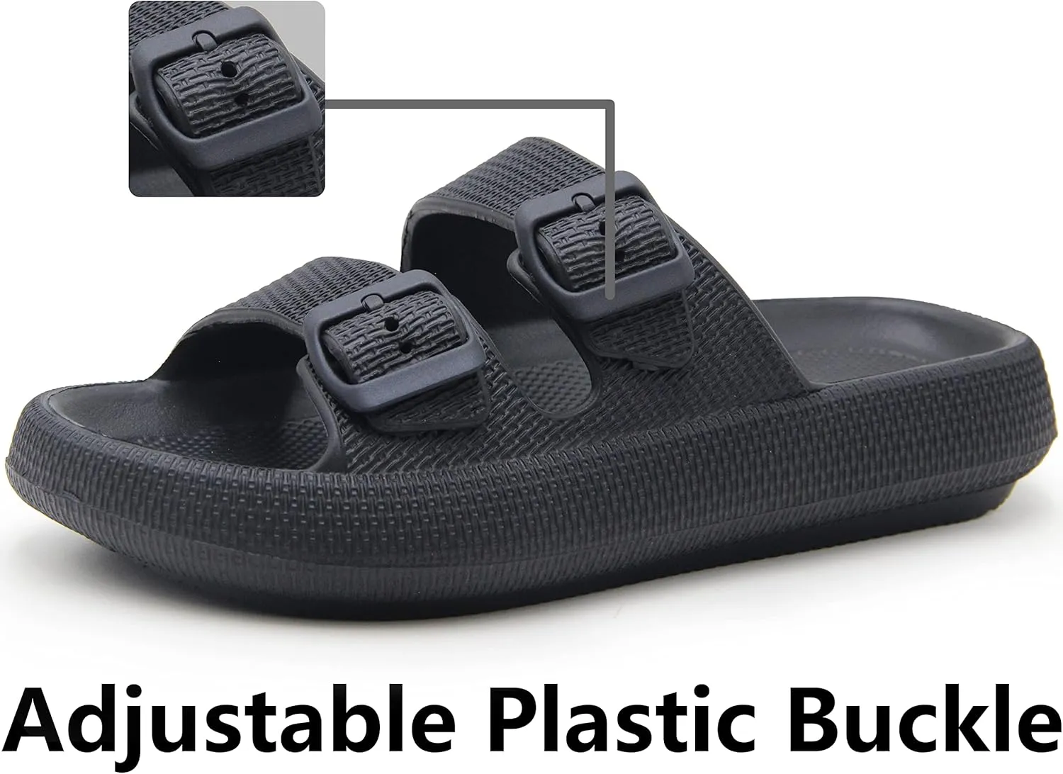 Weweya Sandals for Women and Men - Pillow Slippers - Double Buckle Adjustable Slides - EVA Flat Sandals