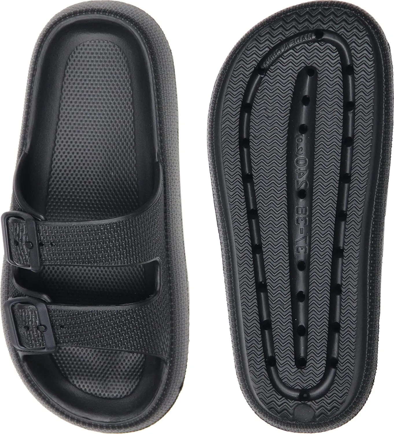 Weweya Sandals for Women and Men - Pillow Slippers - Double Buckle Adjustable Slides - EVA Flat Sandals
