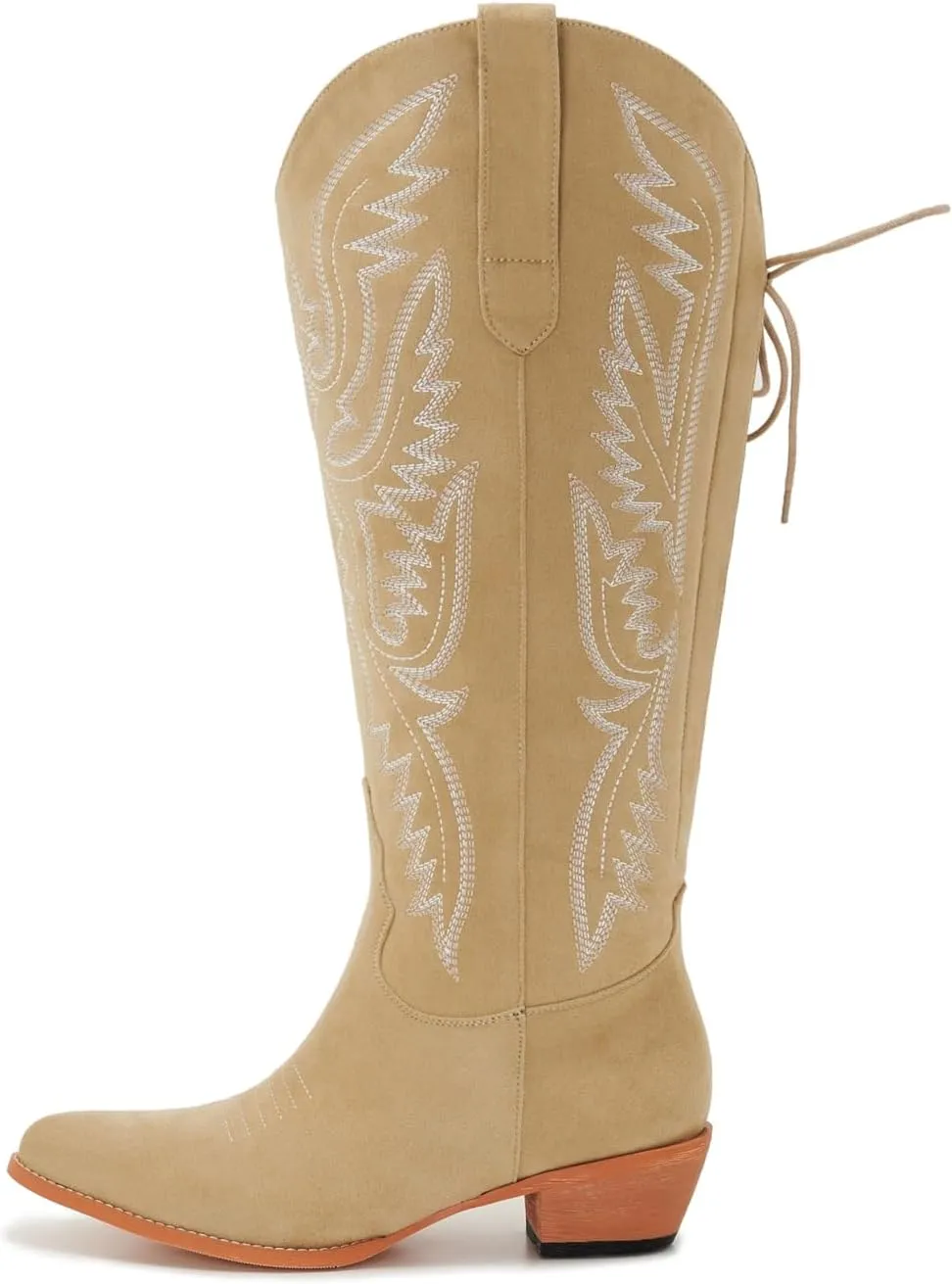Wide Calf Cowboy Boots Women Adjustable Lace Up Knee High Tall Plus Size Cowgirl Boots Western Style Comfortable 2-Inch Heel