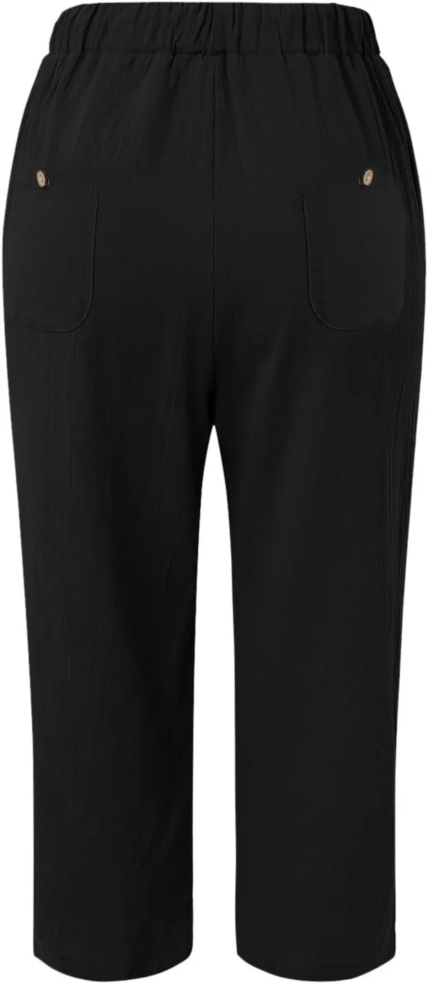 Wide Leg Linen Pants Woman Comfy Linen Pants Waist Trouser Wide Leg Pant with Pocket Fashion Pant Linen Cropped Pants
