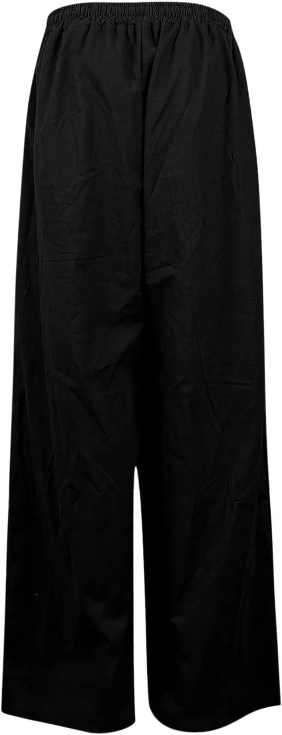 Wide Linen Pants for Women High Waisted Pant Smocked Pleated Loose Fit Casual Trousers Linen Blend Pants