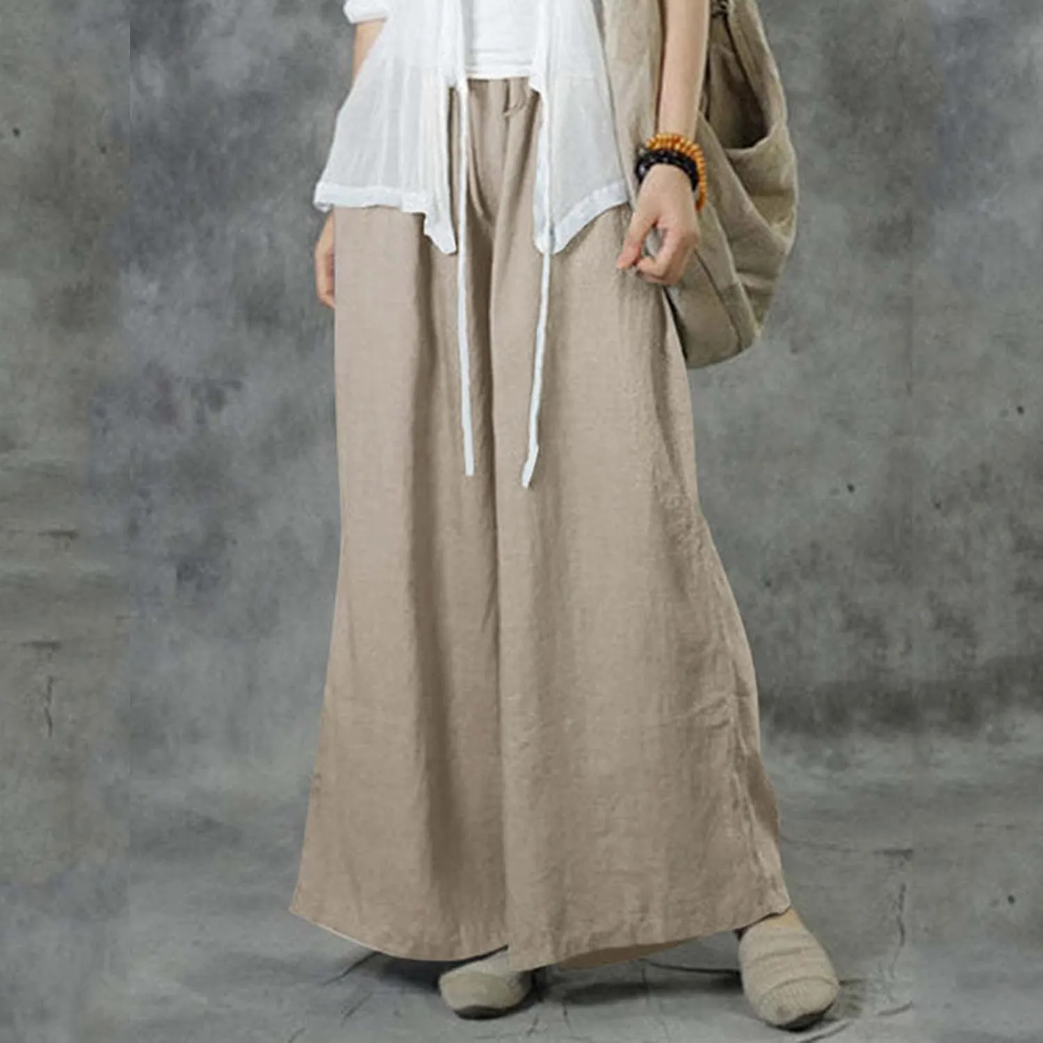 Wide Linen Pants for Women High Waisted Pant Smocked Pleated Loose Fit Casual Trousers Linen Blend Pants