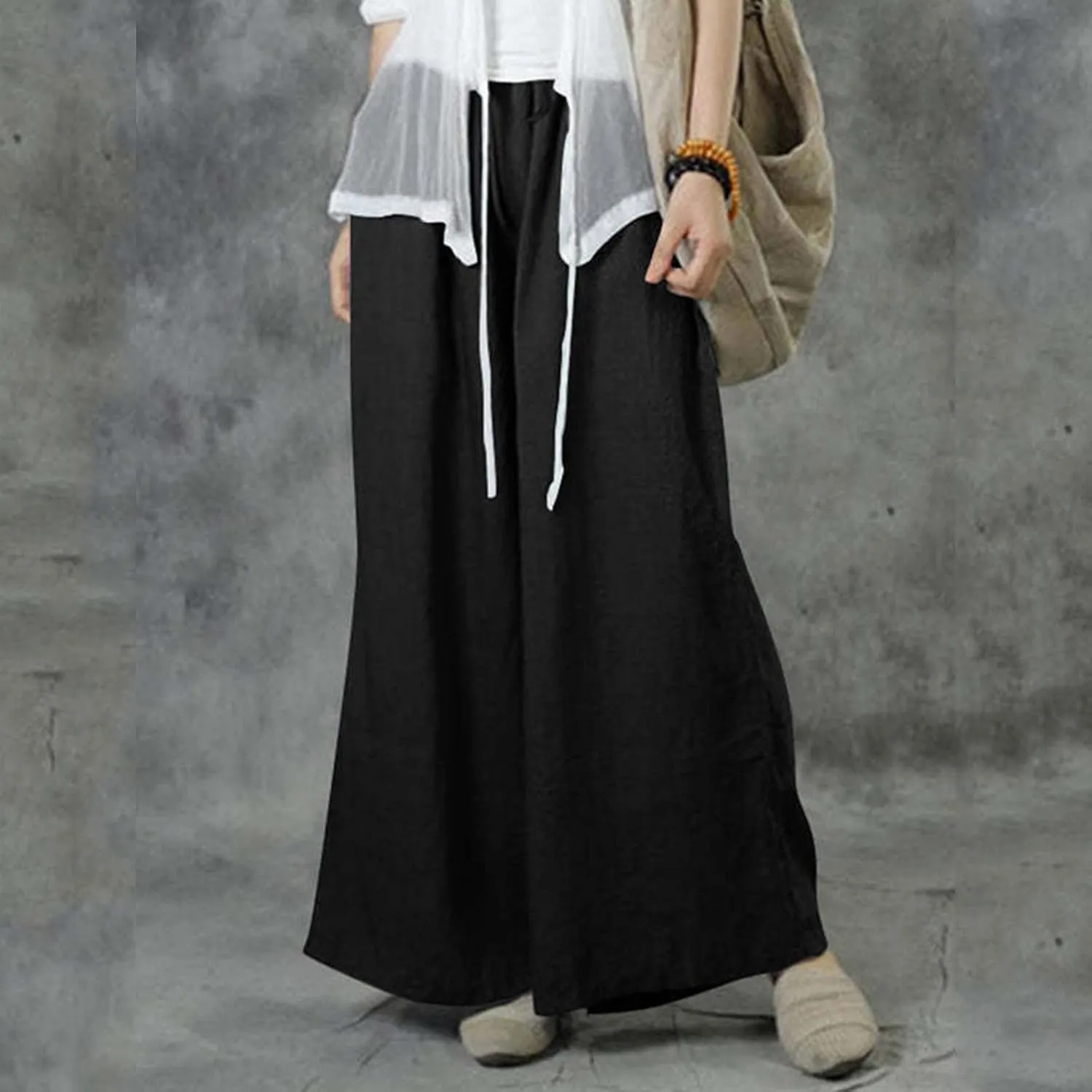 Wide Linen Pants for Women High Waisted Pant Smocked Pleated Loose Fit Casual Trousers Linen Blend Pants