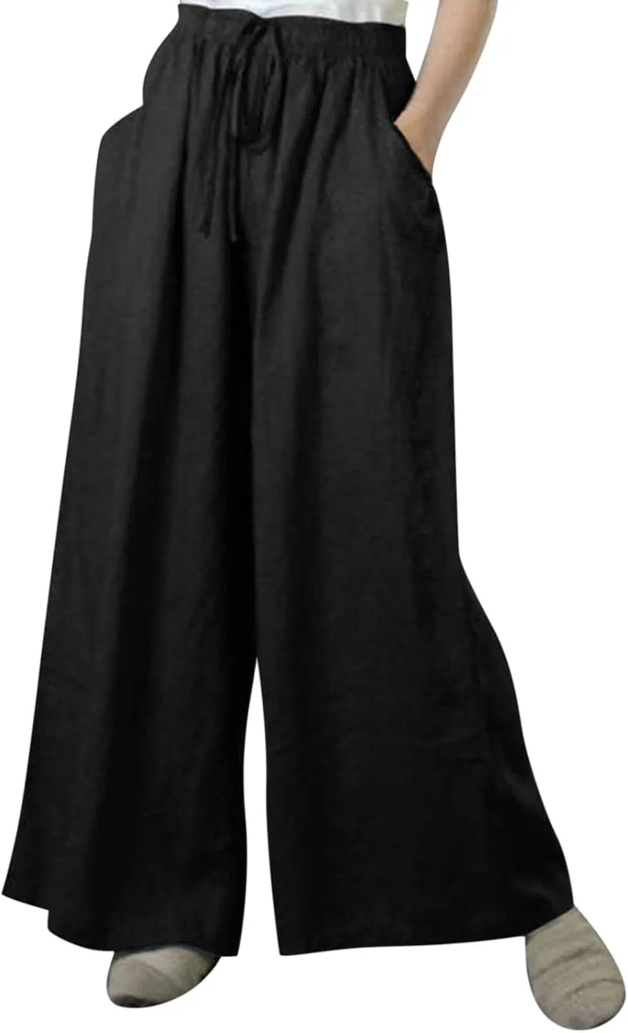 Wide Linen Pants for Women High Waisted Pant Smocked Pleated Loose Fit Casual Trousers Linen Blend Pants
