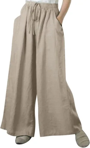 Wide Linen Pants for Women High Waisted Pant Smocked Pleated Loose Fit Casual Trousers Linen Blend Pants