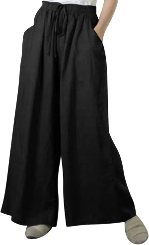 Wide Linen Pants for Women High Waisted Pant Smocked Pleated Loose Fit Casual Trousers Linen Blend Pants