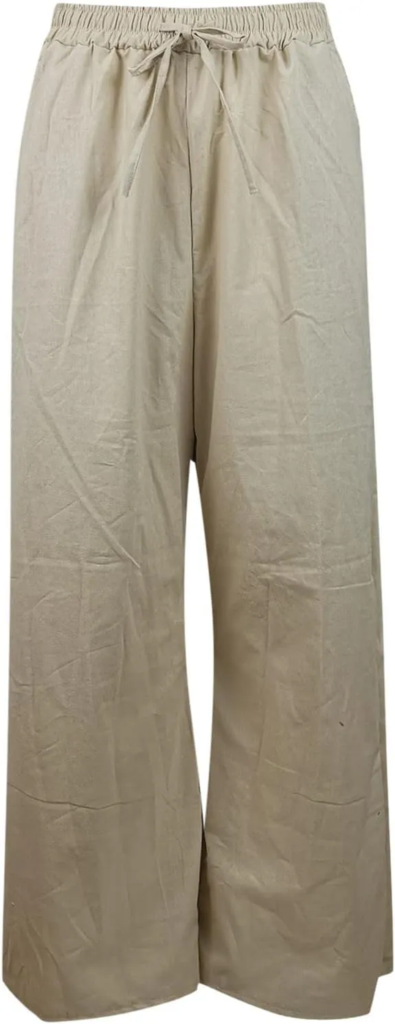 Wide Linen Pants for Women High Waisted Pant Smocked Pleated Loose Fit Casual Trousers Linen Blend Pants