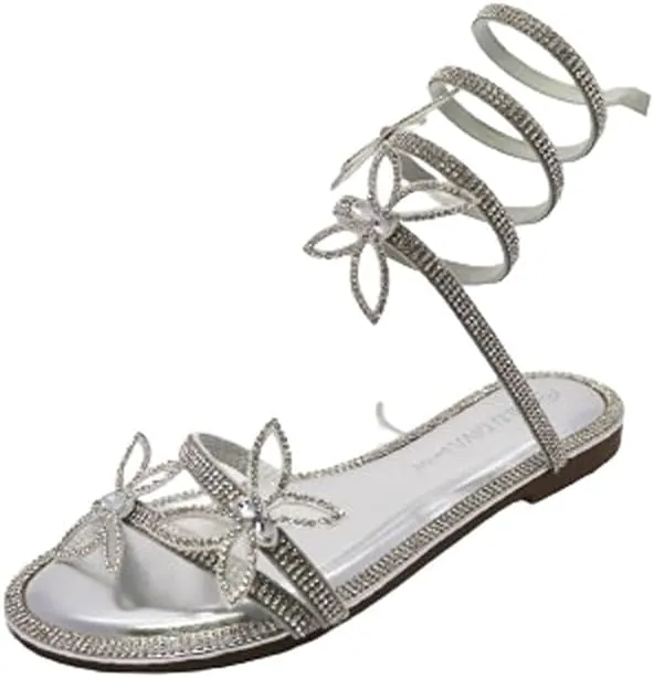 Wild Diva Women Butterfly Rhinestone Wrap-around Flat Sandals Flat Butterfly Sandals Roo-13