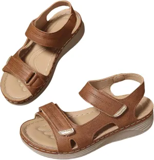 Women Comfortable Sandals Orthotic Walking Orthopedic Arch Support Dressy Casual Platform Hollow Flat Sandal Non-Slip Peep Toe Slingback Wide Width Adjustable Hook Loop Flip Flops