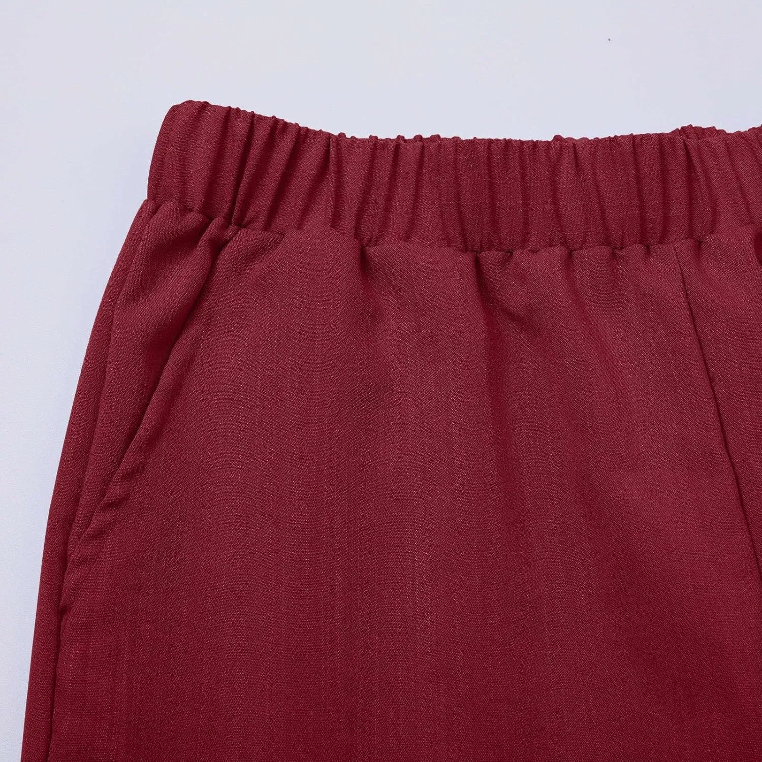 Women Linen Pants Summer and Linen Buttoned Cropped Pants with Elastic Waist for Women's Womens Linen Pants Straight Leg