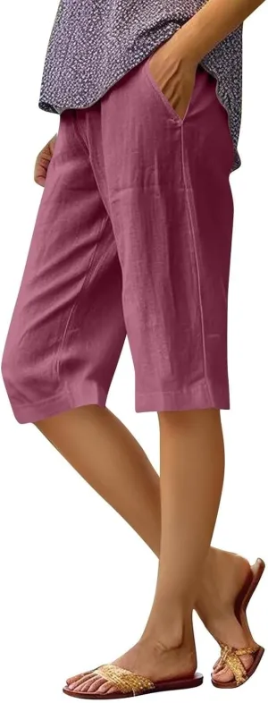 Women Linen Pants Summer Waist Cotton Trouser Cropped Wide Leg Pants High Waist Linen Pants Women
