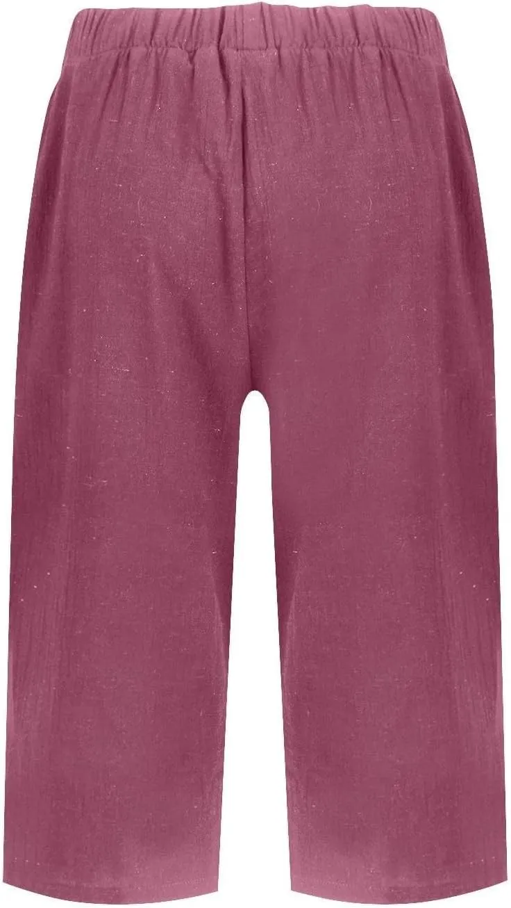 Women Linen Pants Summer Waist Cotton Trouser Cropped Wide Leg Pants High Waist Linen Pants Women