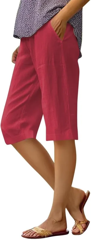 Women Linen Pants Summer Waist Cotton Trouser Cropped Wide Leg Pants High Waist Linen Pants Women