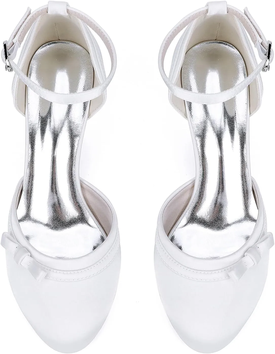 Women Mid Heels Wedding Bridal Shoes Round Toe Satin Ankle Strap Sandals Prom Evening Party Dress Pumps