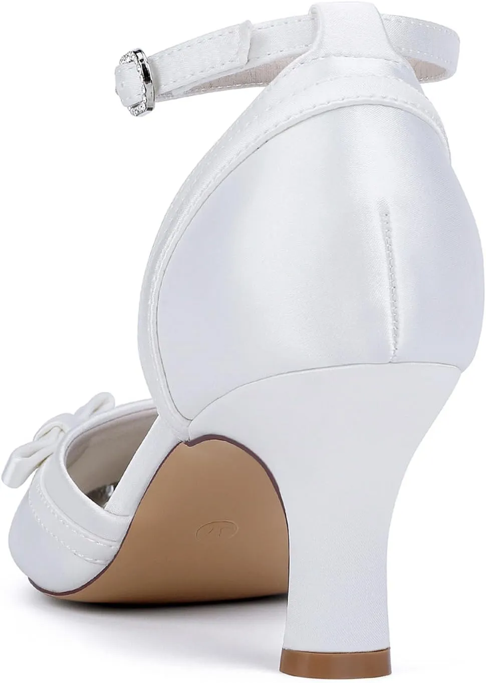 Women Mid Heels Wedding Bridal Shoes Round Toe Satin Ankle Strap Sandals Prom Evening Party Dress Pumps