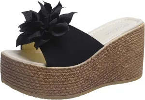 Women Platform Beach Slippers Wedge Heel Flip Flops Shoes Sandals Open Toe Ankle Dress Pumps Flower Muffins Shoe Platform Patent Leather Dress Sandal Beach Vacation Travel Slipper