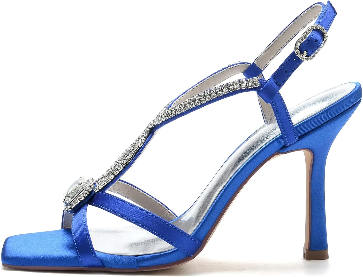 Women Satin Open Toe Stiletto Sandals Crystal Satin Wedding Shoes for Bride Slingback Party Prom Dressy High Heels Shoes 9.5Cm