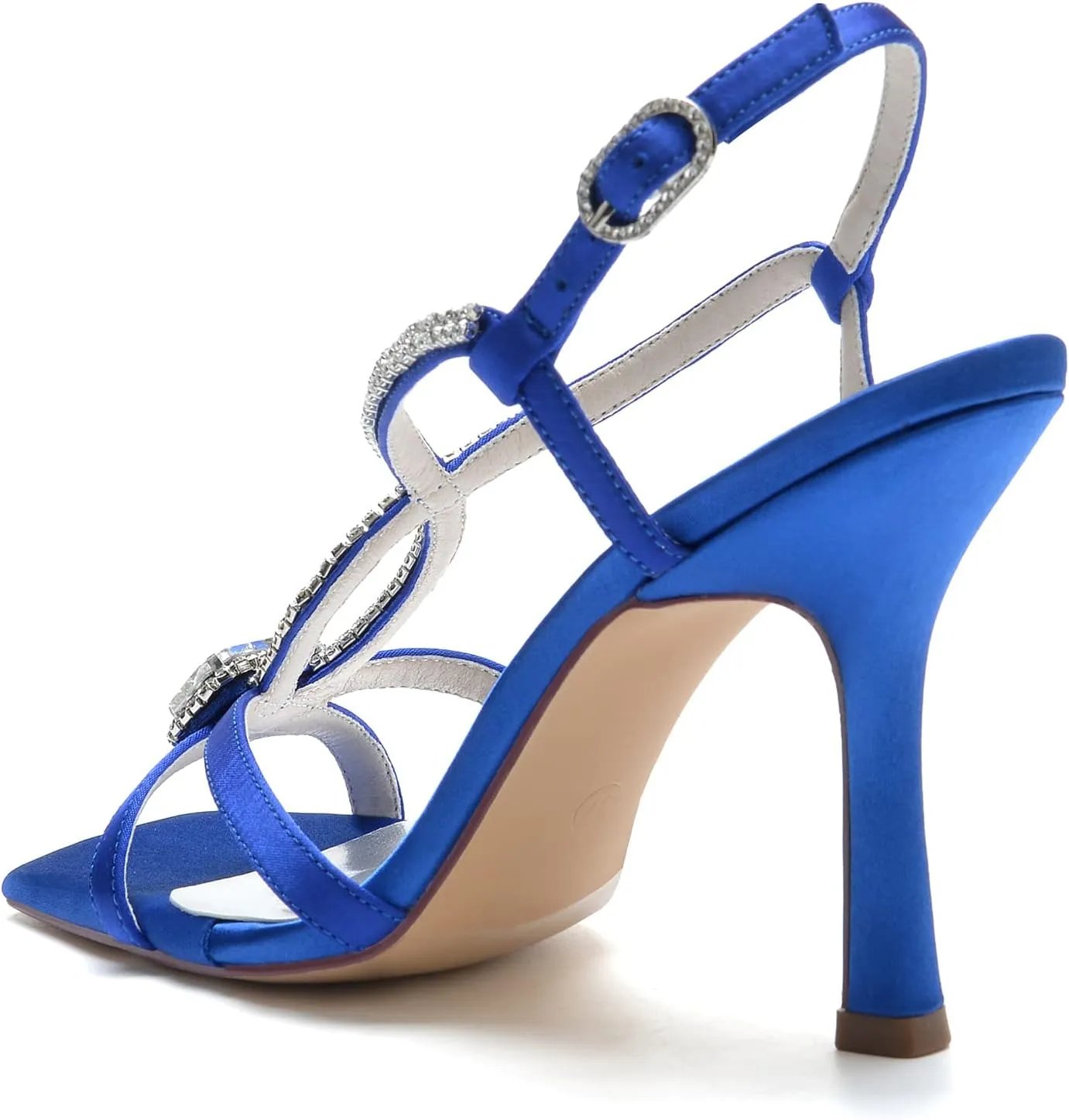 Women Satin Open Toe Stiletto Sandals Crystal Satin Wedding Shoes for Bride Slingback Party Prom Dressy High Heels Shoes 9.5Cm